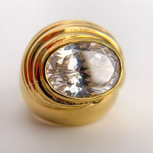 Joseph Esposito signed 14k plated oval cubic zirconia statement ring. Size 6.75